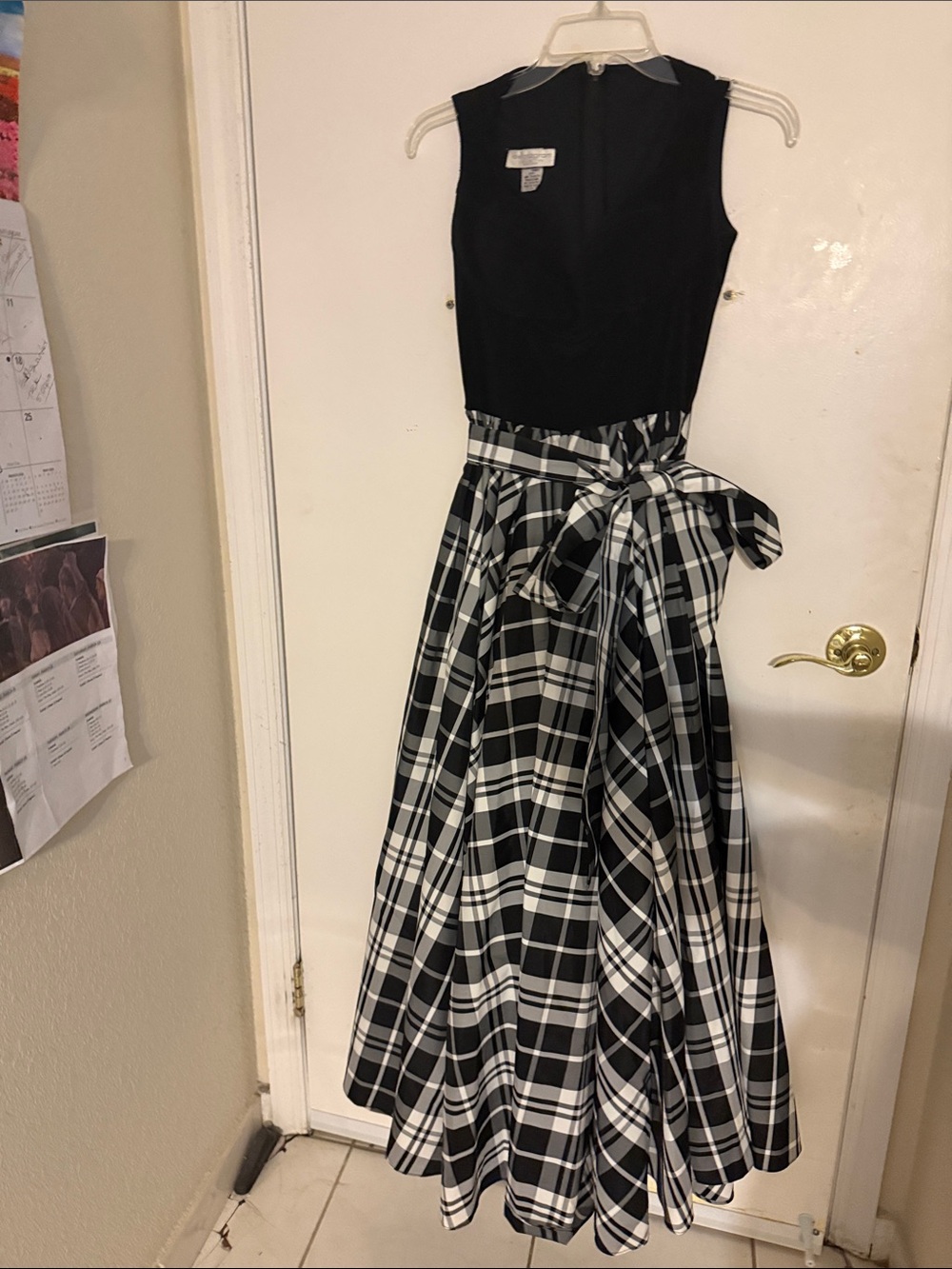 Sleeveless Black Bodice with Black & White Plaid Full Skirt